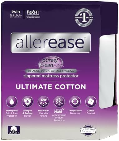 AllerEase Ultimate Allergy Protection and Comfort Zippered Mattress Protector Queen, White