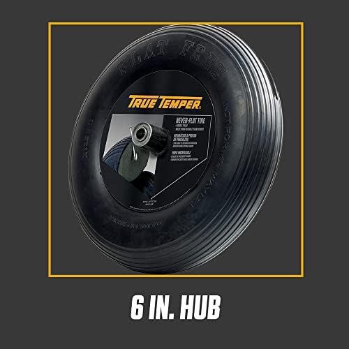 True Temper FFTCC 8 in. Hub Never Flat Wheelbarrow Tire with Ribbed Tread, 8-Inch,Black