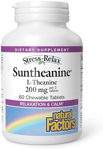 Natural Factors Suntheanine L-Theanine 100 mg - Health Supplement for Calm Outlook - L-Theanine Supplement Supports Relaxing Sleep & Aids Against Drowsiness - 60 Chewable Tablets (30 Servings)