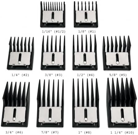 Miaco 10 Piece Universal Clipper Guide Comb Guard Set Compatible with Full Size Clippers Oster Classic 76, Oster A5, Andis AG, Andis BG, Wahl Senior