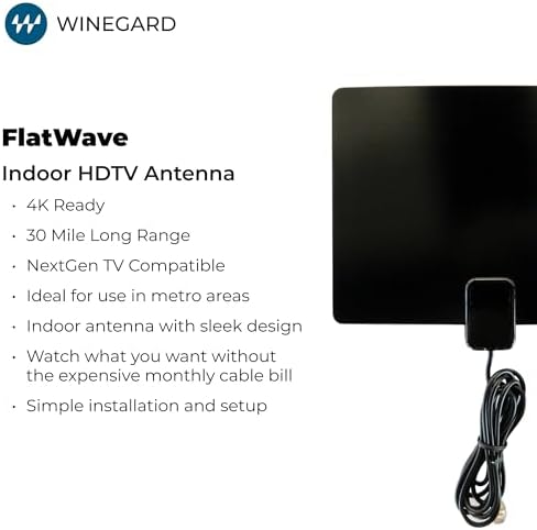 Winegard FL-5000 Indoor HD Antenna FlatWave - Non-Amplified VHF/UHF Indoor TV Antenna-Over-the-Air Reception-40 Mile Range-NextGen TV Compatible Ultra-Thin-Dual Color Easy Setup-For Metro Areas