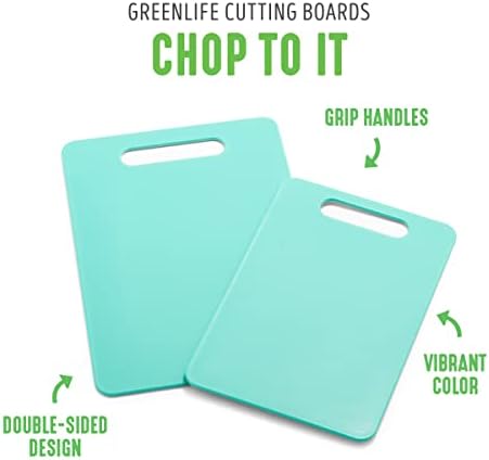 GreenLife Cutting Board Set 8x12" & 10x14", Extra Durable, Meal Prep, Non-Slip, Grip Handles, Crack Resistant, Dishwasher Safe, Reversible, Versatile Kitchen Essentials, Turquoise