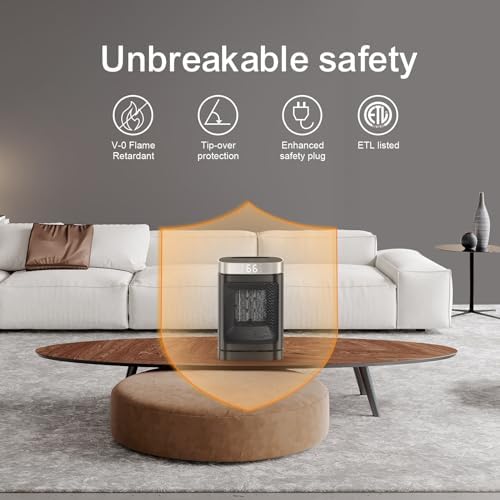 Small Portable Space Heater for Indoor Use - with 70°Rotating Feature, JIBUFI 1500W PTC Electric Heater, Rapid and Safe Heating, Remote Control
