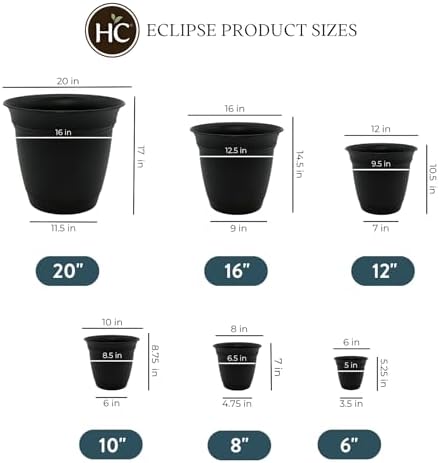 The HC Companies Eclipse Round Planter with Saucer - Outdoor & Indoor Plant Pot with Drainage Holes - Lightweight