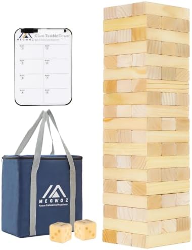 Megwoz Giant Tumble Tower Games for Kids and Adults 57 Blocks New Zealand Pine Wooden Blocks Stacking to Over 4.2FT Family Game for Indoors Outdoors