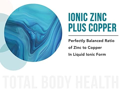 Ionic Zinc Plus Copper Liquid Concentrate 240 Servings, Glass Bottle, Vegan - Balanced Ratio of Zinc Copper - Supports Immunity, Brain Thyroid (2 oz.)
