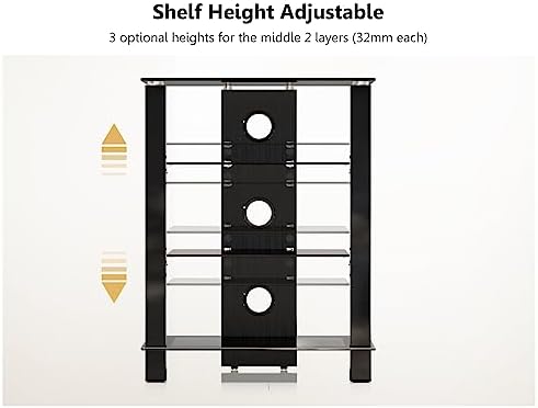 FITUEYES 4-Tier AV Media Cabinet Stand with Multiple Height Options, Black