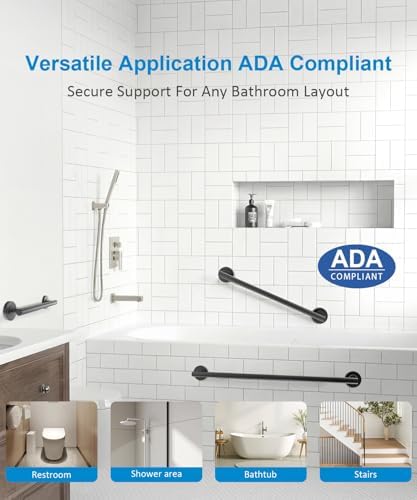 Shower Grab Bar Set, ADA Compliance Brushed Stainless Steel Handicap Grab Bar for Bathtubs and Showers, Modern 3-Pack 18" 24" 36" Shower Safety Bars for Seniors