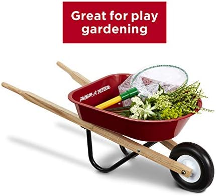 Radio Flyer Classic Kids Wheelbarrow, For Kids 3+, Seamless Steel Tray with No-Scratch Edges, Real Wooden Handles, Durable Front Wheel