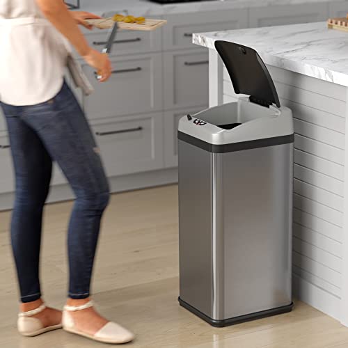 iTouchless 13 Gallon and 2.5 Gallon Automatic Touchless Sensor Kitchen Cans with Odor Control System, Includes 1 Waterproof Reusable “TRASH” Vinyl Sticker, Stainless Steel/02 Gal and 03 Gal