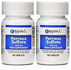Iron Supplement Ferrous Sulfate 325mg by Reliable 1 | Iron Pills for Women and Men | Iron Supplements for Anemia and Iron Deficiency | 100 Iron Tablets per Bottle