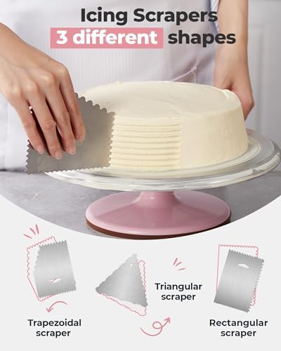 Kootek Aluminum Cake Stand Turntable Set for Decorating Baking Kit, 12" | Beginner-friendly, Baking Supplies Tools with Cake Stand Turntable for Decorating and Display, 2 Spatulas, 3 Icing Scrapers