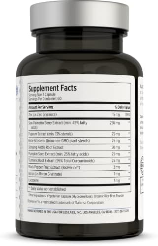 LES Labs Prostate Health – Prostate Support, Urinary Tract Health, Fewer Bathroom Visits & Improved Sleep – Saw Palmetto, Pygeum