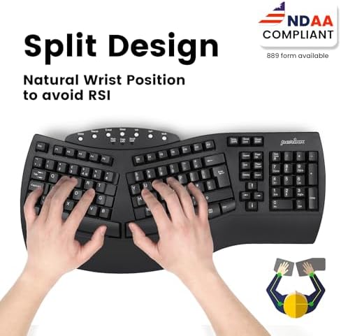 Perixx PERIBOARD-512B Wired Ergonomic Keyboard - Split Keyboard, Wrist Rest, Natural Typing - Wired USB Connectivity - US English - Black