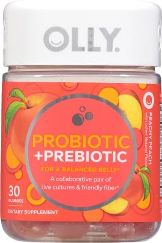 OLLY Probiotic + Prebiotic Gummy, 500 million CFUs, Peachy Peach - 30 Count