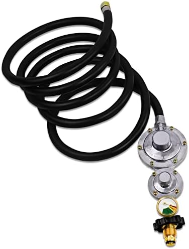 Azdele Two Stage Propane Regulator with 10 ft Hose and Gauge, CSA Certified