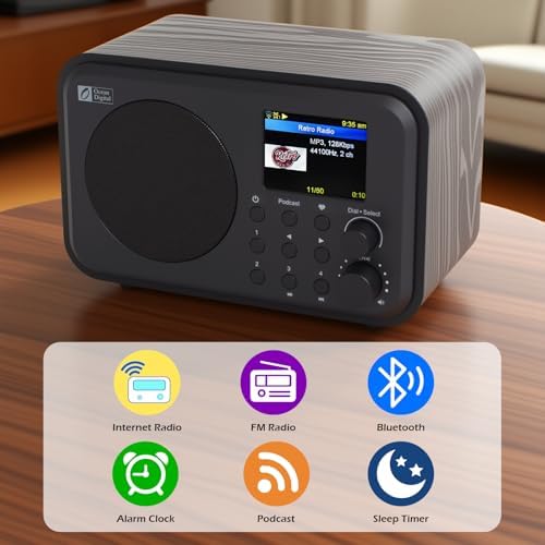 Ocean Digital WR-336M Wi-Fi Internet FM Radio, Bluetooth Speaker, Podcast, 2.4” Color Display, USB Playback, Dual Alarm Clock, Sleep Timer, Dimmer