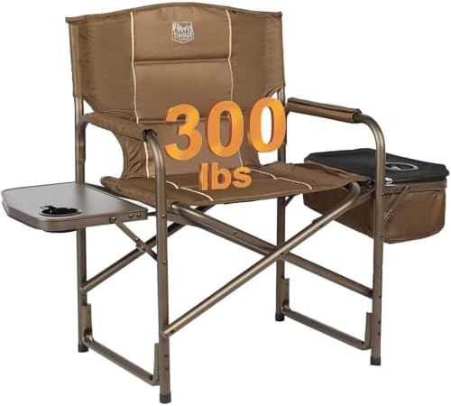 TIMBER RIDGE Lightweight Camping Chair, Portable Laurel Director's Chair with Foldable Side Table, Cooler Bag & Mesh Pocket, Compact Outdoor Folding Lawn Chair, Supports 300lbs, Grey