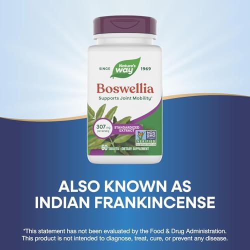 Nature's Way Boswellia Standardized Extract, Supports Joint Mobility*, 307 mg Boswellia serrata Extract per Serving, Frankincense Supplement, Gluten Free & Vegan - 60 Tablets (Packaging May Vary)
