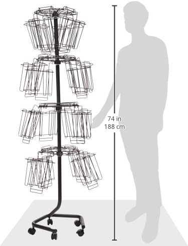 Safco Rotating Wire Magazine Holder, Metal Display Rack with 16 Pockets, 4 Tier Rolling Organizer, Powder Coat Finish, 5 Casters, Charcoal