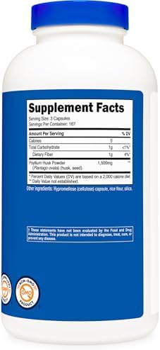 Nutricost Psyllium Husk 1500mg, 500 Capsules, Gluten Free, GMO-Free