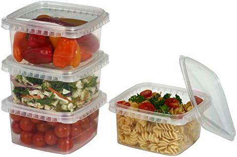Decony 32 oz. Square Clear Deli Food Storage Containers With Lids Airtight Tamper evident system easy stackable saver shape Restaurant Take
