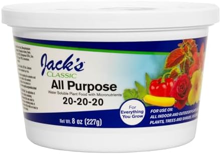 Jack's Classic 20-20-20 All Purpose Water-Soluble Fertilizer, 8oz | Powdered, Targeted Micronutrient Package, Promotes Growth, Green-Up, and Leaf Expansion on All Indoor and Outdoor Plants