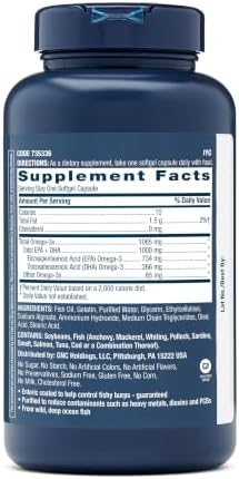 GNC Triple Strength Fish Oil Omega 3 Supplement, 1000mg EPA and DHA, Supports Heart, Brain, Skin, Eye and Joint Health, 60 Softgels