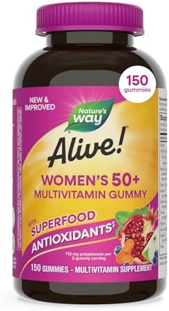 Nature's Way Alive! Women's 50+ Multivitamin Gummies, Mixed Berry, 60 ct | Daily Gummy Multi with B-Vitamins, Vitamin D3 & Calcium to Support Heart, Brain, & Bone Health for Women 50 and Older*