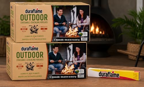 Duraflame Outdoor Firelogs – Crackling Fire Logs for Fire Pits, Camping, Bonfires & Backyard Fires, Easy-Light Firewood Alternative (1 Box)
