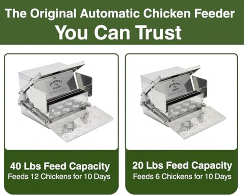 Grandpas Feeders Automatic Chicken Feeder - 20 lbs No Waste Poultry Feeder, Rat Proof & Rodent Proof Treadle Chicken Feeder, Galvanized Steel with Lid, Feeds 6 Chickens up to 10 Days