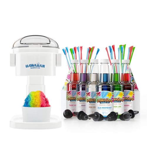 Hawaiian Shaved Ice S700 Snow Cone Machine Kit with 6 - 16oz. Syrups: Cherry, Grape, Blue Raspberry, Tiger’s Blood, Lemon-Lime, Pina Colada