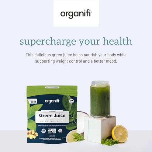 Organifi Green Juice - Powder Supplement with Organic Spirulina, Ashwagandha, and Chlorella - Helps Achieve Fitness Goals and Reduce Cortisol Levels, 30-Day Supply