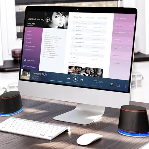 Sanyun SW102 Computer Speakers for Desktop PC Laptop, 2.0 USB Powered | Dual Passive Radiators, Punchy Bass, 3.5mm AUX for Audio, In-Line Volume Control, Plug and Play, Space-Saving (Pair, Black)