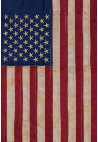 Tea Stained Applique & Embroidered American Flag House Flag USA 28" x 50"