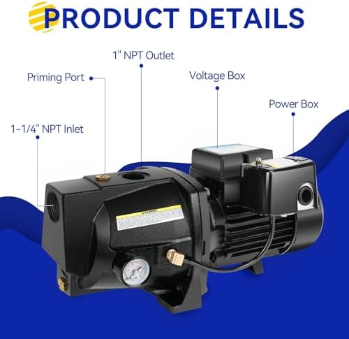 Shallow Well Jet Pump,Cast Iron, Well Depth Up to 25ft, 115V/230V Dual Voltage, Automatic Pressure Switch