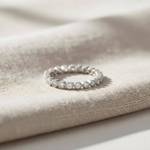 SILVERCLOSEOUT Rhodium Plated Sterling Silver Cz Cubic Zirconia Stackable Womens Eternity Band Promise Ring for Ladies (Size 4-11)