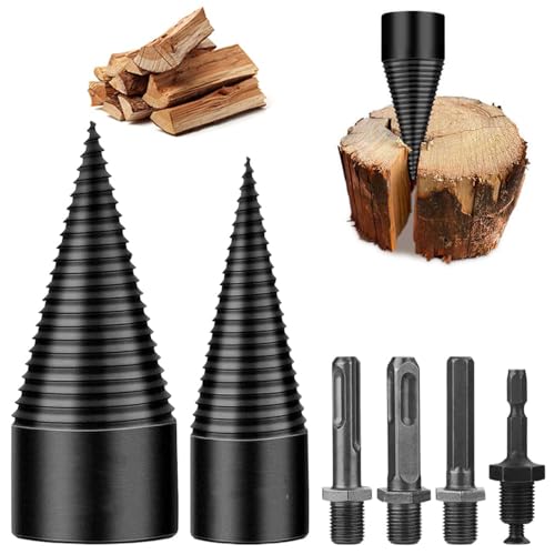 6 Pcs Wood Splitting Drill Bit Set Includes 38mm/45mm Dual Sizes + 4 Adapters, Compatible with Rotary Hammer/Impact Drill/Cordless Drill
