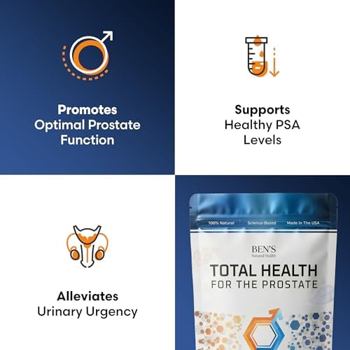 Ben's Natural Health Total Health for the Prostate Supplement with Beta Sitosterol Vitamins C, D, E, Zinc and Turmeric, 120 Vegicaps