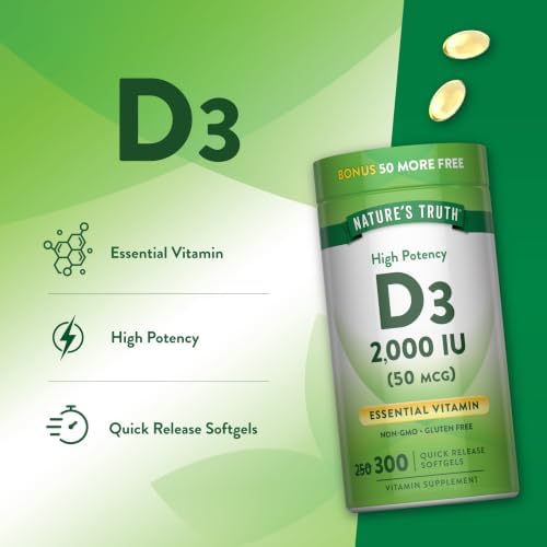 Nature's Truth Vitamin D3 2000 IU | 300 Softgels | High Potency Formula | Non-GMO & Gluten Free Supplement