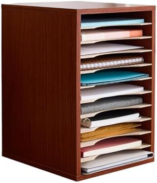 Safco Vertical Literature Organizer, 11 Compartments, Office and Classroom Mailbox with Adjustable Shelves, Wood Paper and Mail Sorter, Cherry