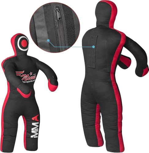MMA Grappling Dummy, for Judo, Wrestling, Brazilian Jiu Jitsu, Submission and Throwing UNFILLED Canvas Bag (Black Red, 47 Inches (4 feet))