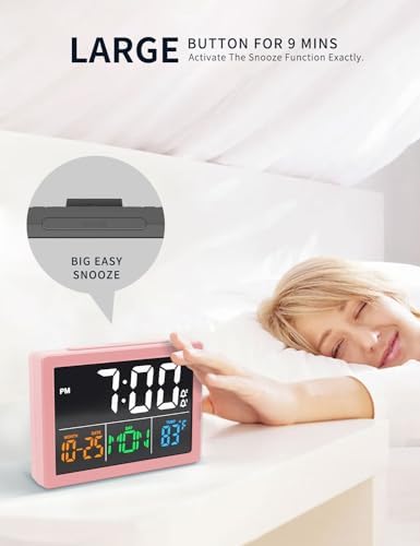 JALL Digital Clock with Date Day for Seniors, Electric Alarm Clocks for Bedrooms with Temperature, 2 Alarms, Dimmer, Dual USB Charger, Battery Backup