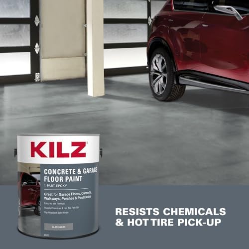 KILZ 1-Part Epoxy Concrete & Garage Floor Paint, Slate Gray, 1 Gallon
