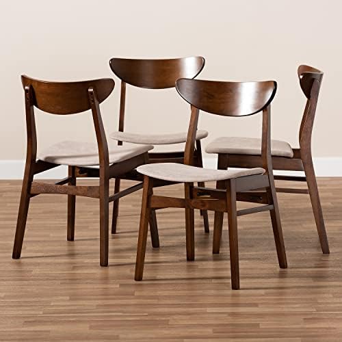 Baxton Studio Parlin Mid-Century Modern Transitional Light Beige Fabric Upholstered and Walnut Brown Finished Wood 4-Piece Dining Chair Set