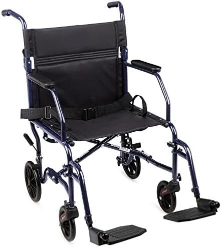 Carex Transport Wheelchair With 19 inch Seat, Folding Transport Chair with Foot Rests, Foldable Lightweight Wheelchair Foldable for Storage and Travel