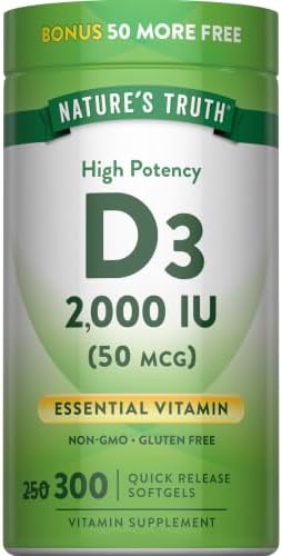 Nature's Truth Vitamin D3 2000 IU | 300 Softgels | High Potency Formula | Non-GMO & Gluten Free Supplement
