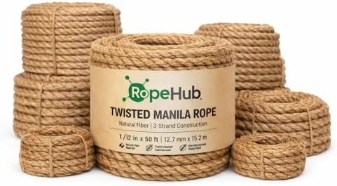 Twisted Manila Rope, Natural 3-Strand Fiber Rope for Landscaping, Decor, Railings, DIY Projects & Utility Use, Rustic for Indoor & Outdoor Applications - 1 in x 25 ft