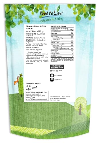 Food to Live - Blanched Almond Flour, 12 Pounds Non-GMO Verified, Finely Milled, Raw, Vegan, Keto, Paleo, Bulk, Low Sodium, Low Carb. Good Source of Fiber, Protein, Vitamin E, Copper.