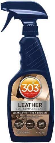 303 Products Leather 3-In-1 Complete Care - Cleans, Conditions, & Protects - Helps Prevent Fading & Cracking - Rinse Free Formula - Repels Dust, Lint, & Staining, 16 fl. oz. (30218CSR) Packaging May Vary
